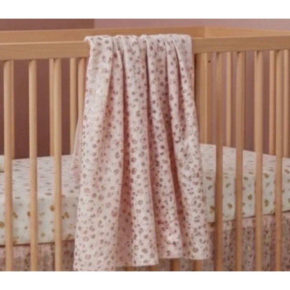 Pottery Barn Kids Organic Cotton Muslin Swaddle Blanket Rose Gold Leopard Print